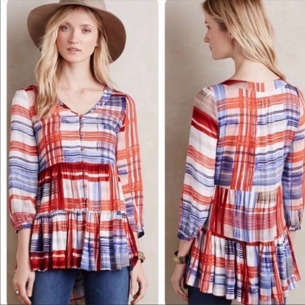 Anthropologie Maeve Lila Tiered Ruffle Tunic‎ Top